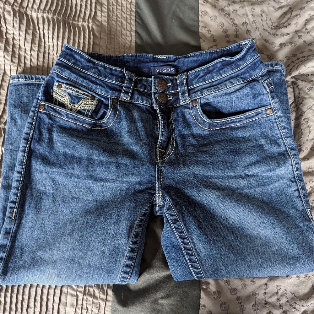 Vigoss Medium Wash Double Button Silver Glitter E… - image 2